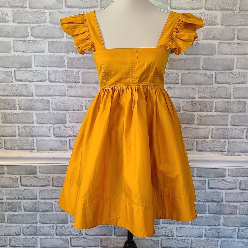VICI Sunflower Orange Babydoll Cotton Tie Back Mini Dress Lg Coquette Romantic